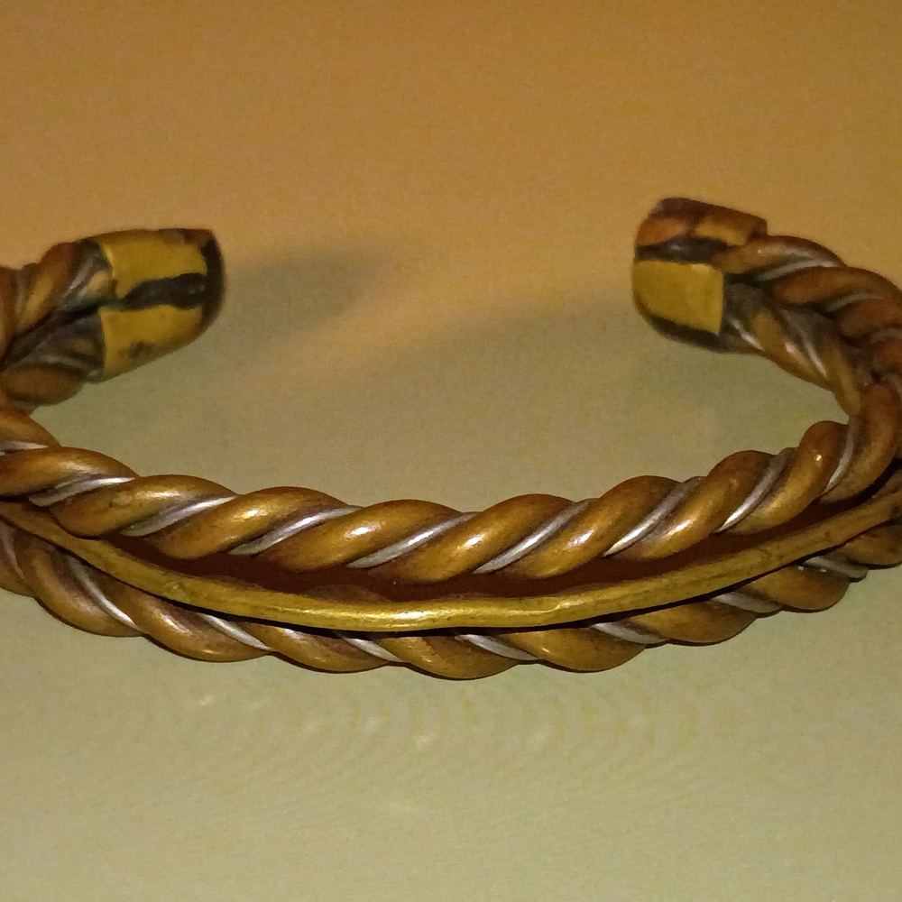 Men's Twisted copper & Brass Bracelet in Gold and Brown Vintage